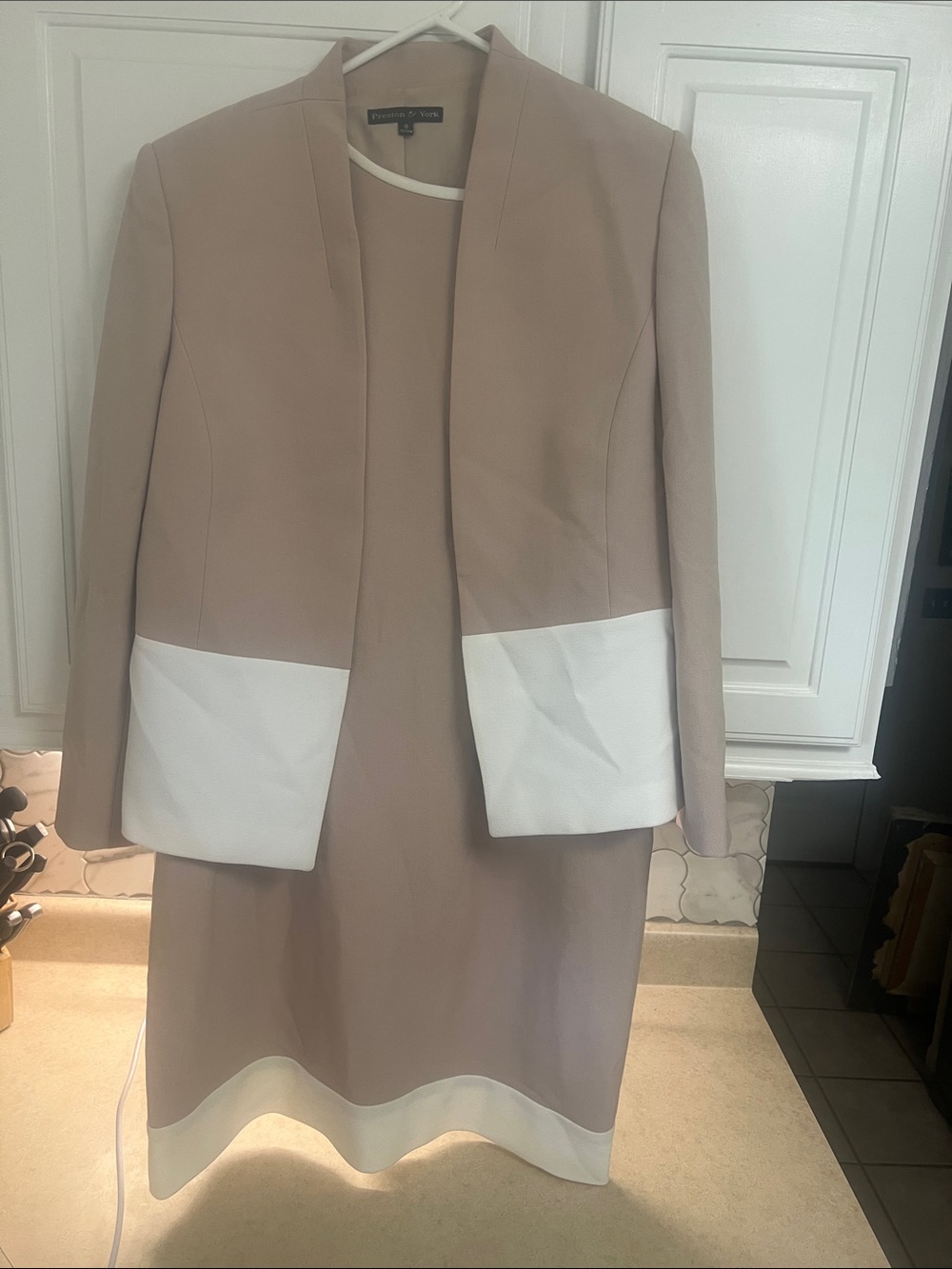 Tan White Two-Tone Blazer Dress